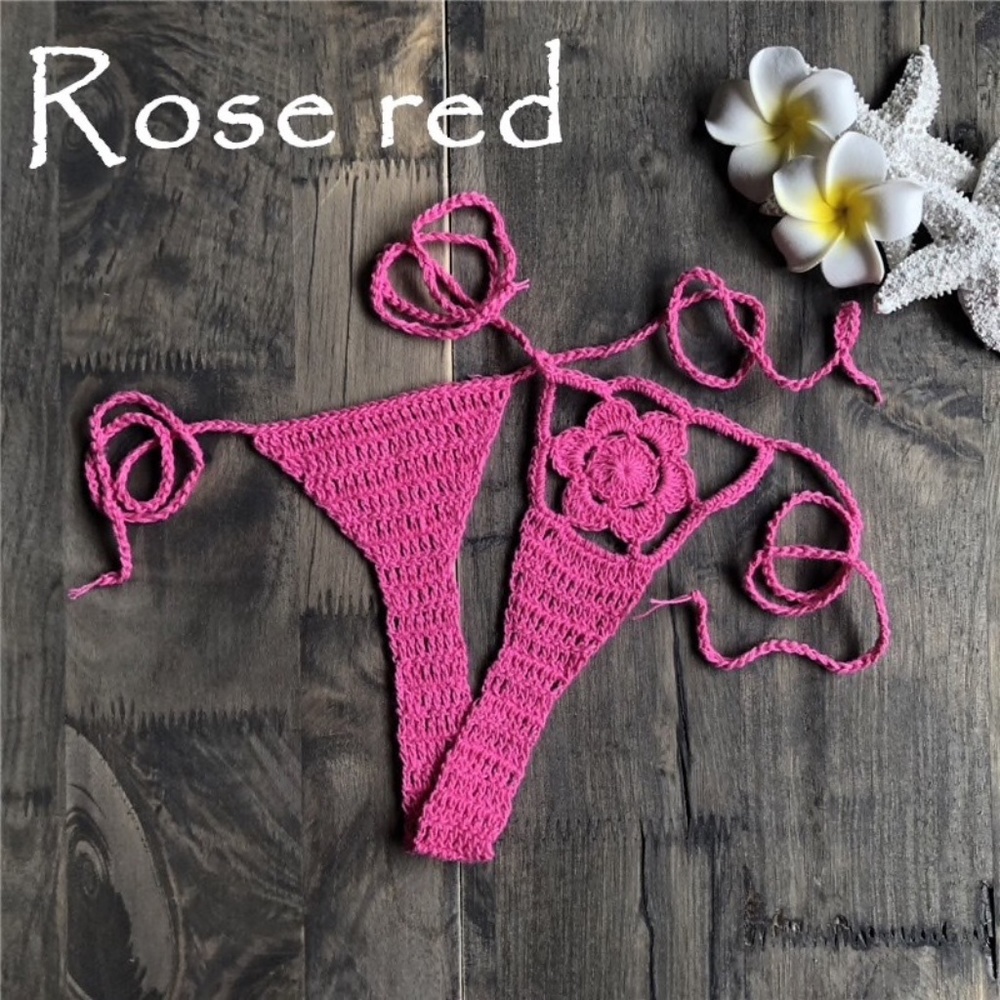 Rose Red Hand crochet Flower Kini. Micro Bikini Bottom Micro Bikini, Thong